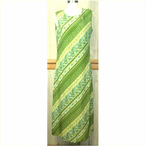 Keyhole Maxi Dress, Sleeveless, Green + Yellow Diagonal Striped
